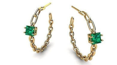 chain earring diameter 25 mm square gemstone jewelry jewel jewelery jewellery jeweler gold printable earrings gem silver fashion beauty apparel diamond 3d print model - Mito3D