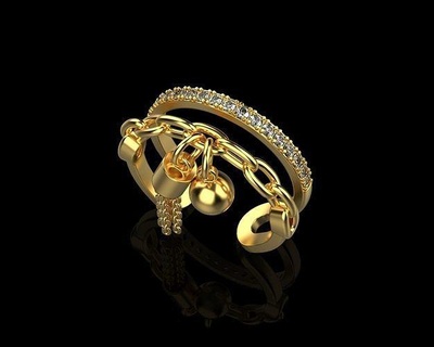 Zincir yüzük elmaslar n12 mücevher KADIN Öz dimond takı lüks altın yazdırılabilir parlak moda 3dmodel 3ddesign 3dprint Kadınlar yüzükler Dimonds soyutlama aynakol dişlisi 3d print model - Mito3D