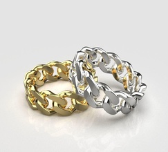 zincir yüzük in boyutları takı nişan altın lüks gümüş yazdırılabilir düğün moda güzellik küba yüzükler 3d print model - Mito3D