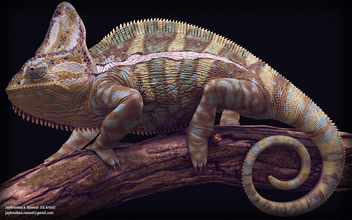 camaleão réptil animal lagarto crocodilo arte esculturas criatura dragão estátua natureza 3dprint croc fantasia ficcional ouro 3D print model - Mito3D