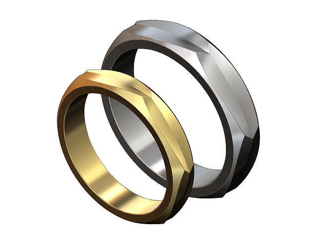 yivli çift altıgen bükülme grup pah yönlü faset geometrik yüzük düğün nişan moda takı yazdırılabilir altın gümüş mücevher sterlin lüks modern menring elmas yüzükler 3D print model - Mito3D