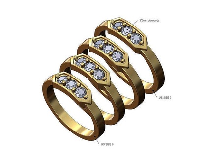 chamfred etichetta 3mm diamanti squillare us dimensioni 6to9 diamante grappolo gioielleria oro argento stampabile impila impilabile moda 3d modello minimalista gruppo musicale classico profilo anelli 3d print model - Mito3D