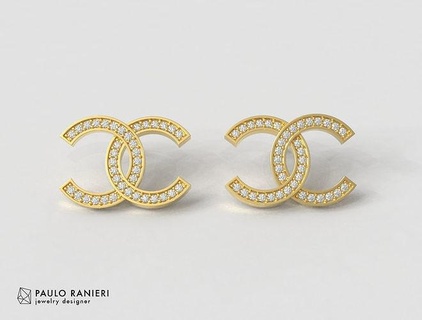 Chanel classique boucles d'oreilles or bijoux anneaux paulorani branché mode argent boucle d'oreille diamant logo 3d print model - Mito3D