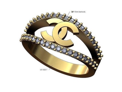 chanel diamond lips fashion ring us size 7 logo luxury jewelry printable jewellery gold silver cluster thin vintage statement 3d model rings 3d print model - Mito3D