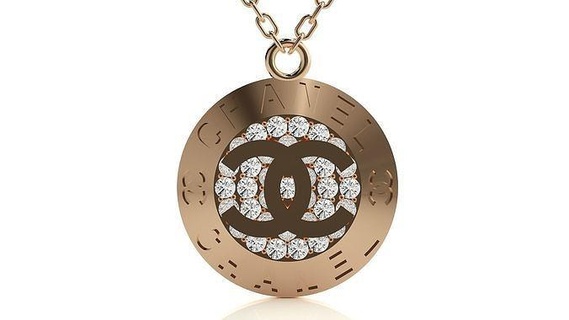 Chanel pendentif 3dm stl rendre détails bijoux imprimable diamant or argent mariage bijou sterling blanc brillant platine précieux Collier pendentifs marque logo 3d print model - Mito3D