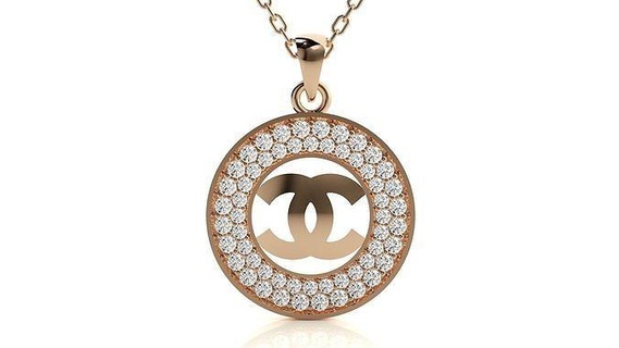 Chanel pendentif 3dm stl rendre détails bijoux imprimable diamant or argent mariage bijou sterling blanc brillant platine précieux Collier pendentifs logo marque 3d print model - Mito3D