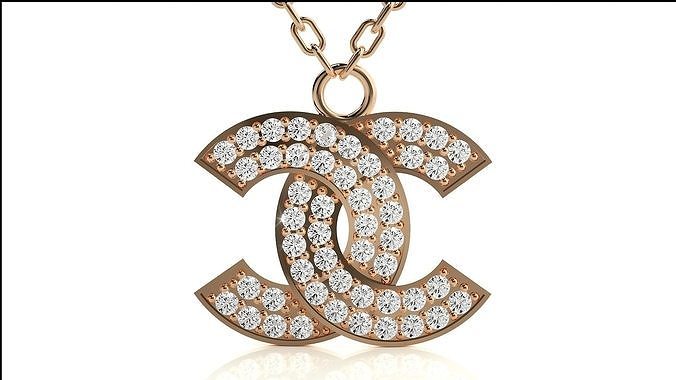 Chanel pendentif 3dm stl rendre détails bijoux imprimable diamant or argent bijou logo marque luxe blanc brillant platine précieux Collier pendentifs 3D print model - Mito3D