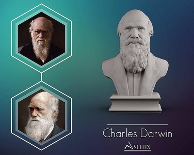 Charles Darwin portrait sculpture statue homme buste 3d art sculptures compositeur pianiste naturaliste 3d print model - Mito3D