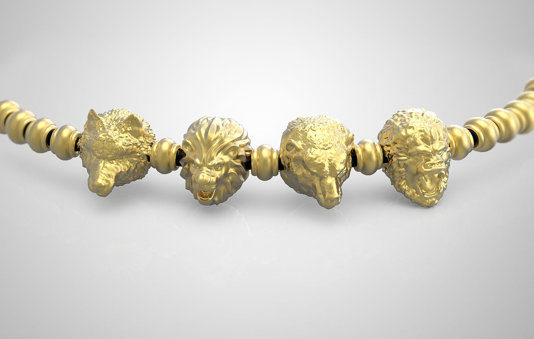 180816 br fascino gorilla leone orso lupo braccialetto gioielleria oro animale bestia diamante africa squillare cad stampabile testa braccialetti scimmia 3D print model - Mito3D