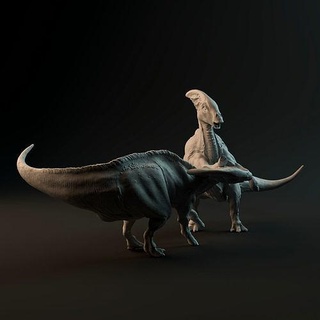 charonosaurus kavga 1 35 ölçek pre supported Dinozor hayvan Sanat yaratık dino şekil kertenkele sürüngen koşma heykel minyatür heykeller tarih öncesi nesli tükenmiş parasaurolophus Otçul tepeli Hadrosaur 3d print model - Mito3D