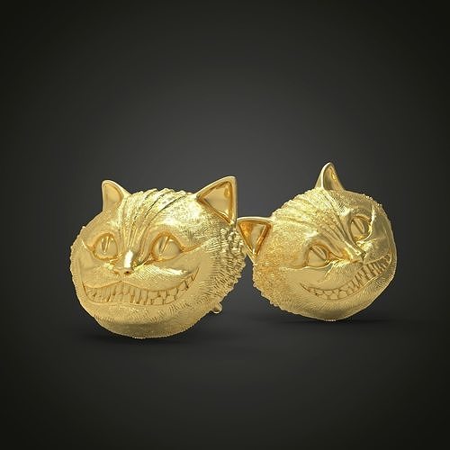 église chat boucles d'oreilles or brillant bijoux luxe argent imprimable minou bijou mode beauté impression chaton art sourire créature alice animal compagnie 3D print model - Mito3D