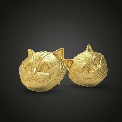 chechire cat earings gold shining jewelry luxury silver printable kitty jewel fashion beauty print kitten art smile creature alice pet earrings 3d print model - Mito3D