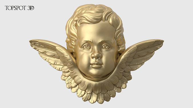 cherub gold angel head carving carved relief decor onlay interior design cnc classic renaissance baroque rococo face wings sculpture 3dprint highpoly art sculptures 3D print model - Mito3D