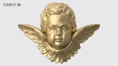 cherub gold angel head carving carved relief decor onlay interior design cnc classic renaissance baroque rococo face wings sculpture 3dprint highpoly art sculptures 3d print model - Mito3D