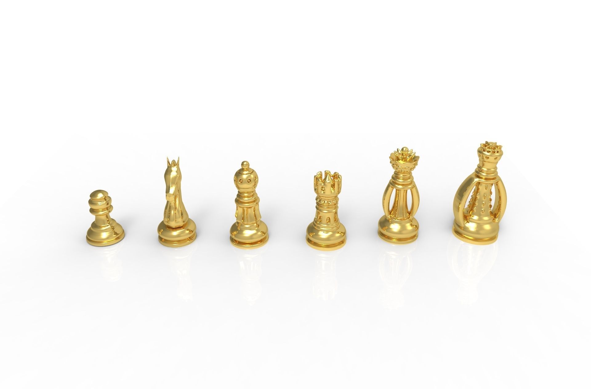 scacchi oro pezzi gioco stampa cavallo re argento dondolo strategia scultura arte medio cavaliere statua stampabile tavola regina torre stilizzato poli logica gioielleria 3D print model - Mito3D