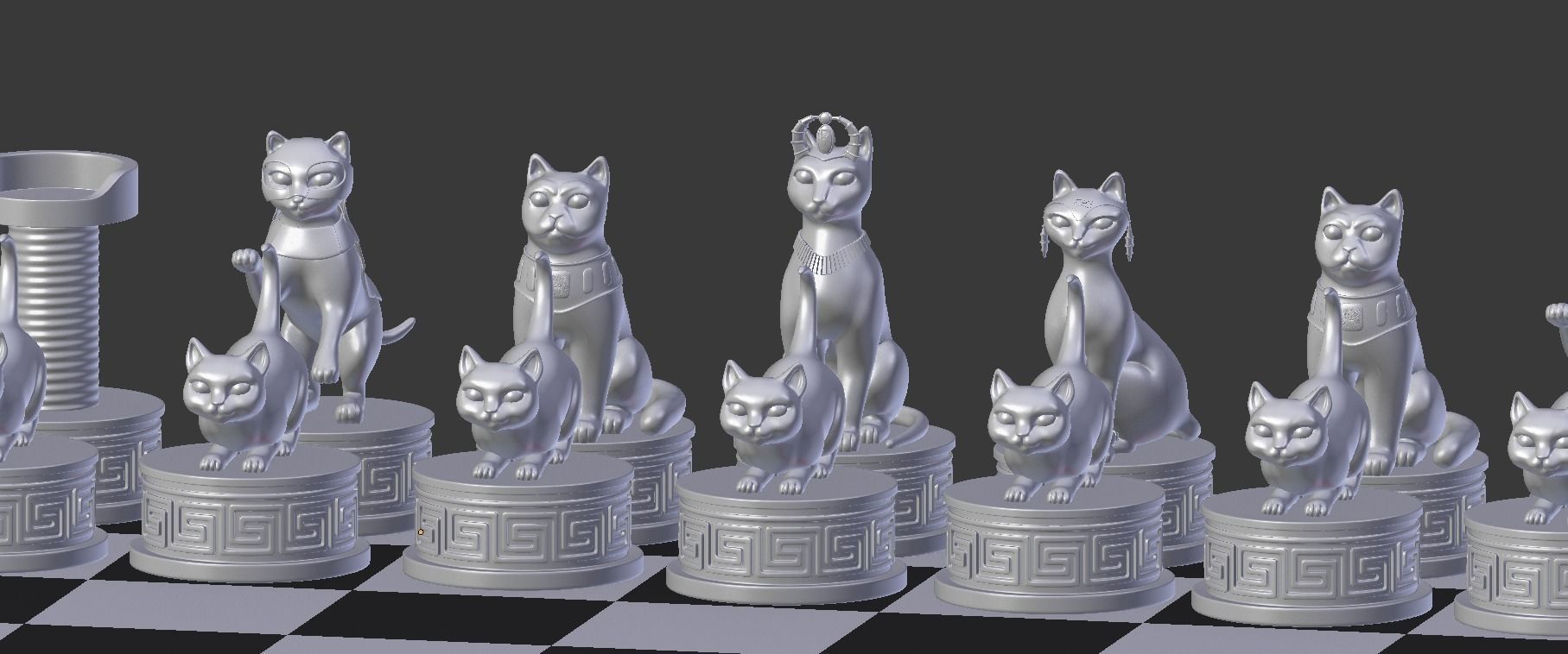 échecs chats damier chat félin figurines minou miniatures baiser jeux jouets planche jeu plateau 3D print model - Mito3D