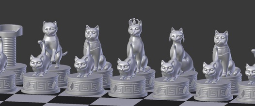échecs chats damier chat félin figurines minou miniatures baiser jeux jouets planche jeu plateau 3d print model - Mito3D