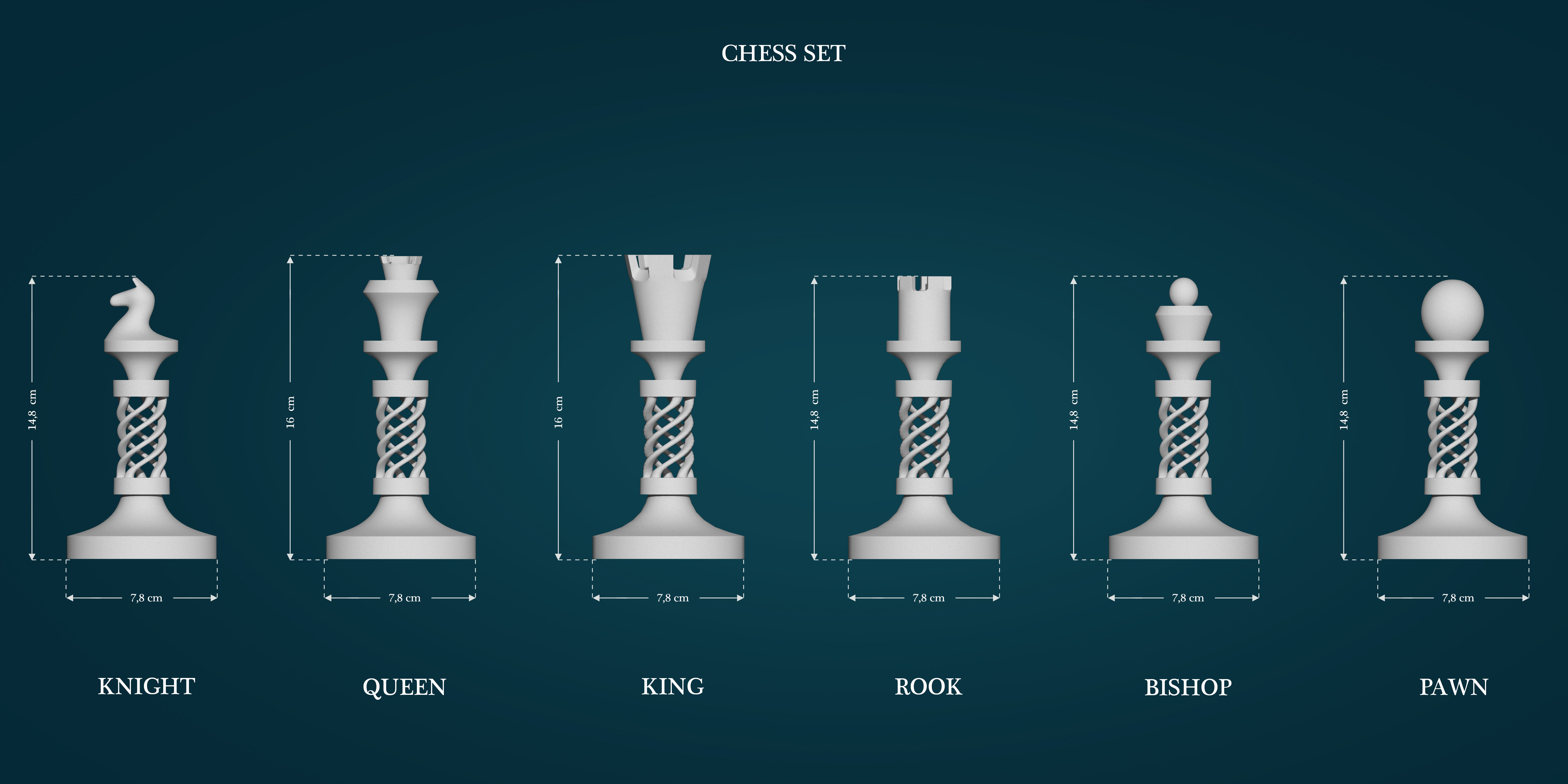 schach zahlen spiel druckbar drucken ritter pferd könig königin strategie turm logik bischof tischspiel lowpoly highpoly spiele spielzeuge zubehör 3D print model - Mito3D