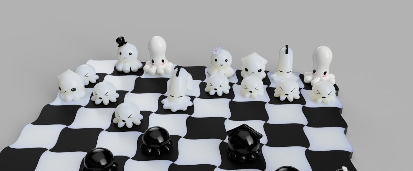 ajedrez kawai pulpo diseño plan juego inteligencia batalla imprimible reina caballero mente figurilla competencia desafío blanco obispo guerra juegos tablero juguetes 3D print model - Mito3D