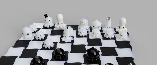 chess kawai octopus design gameplan intelligence battle game printable queen knight mind figurine competition challenge white bishop war games board toys 3d print model - Mito3D