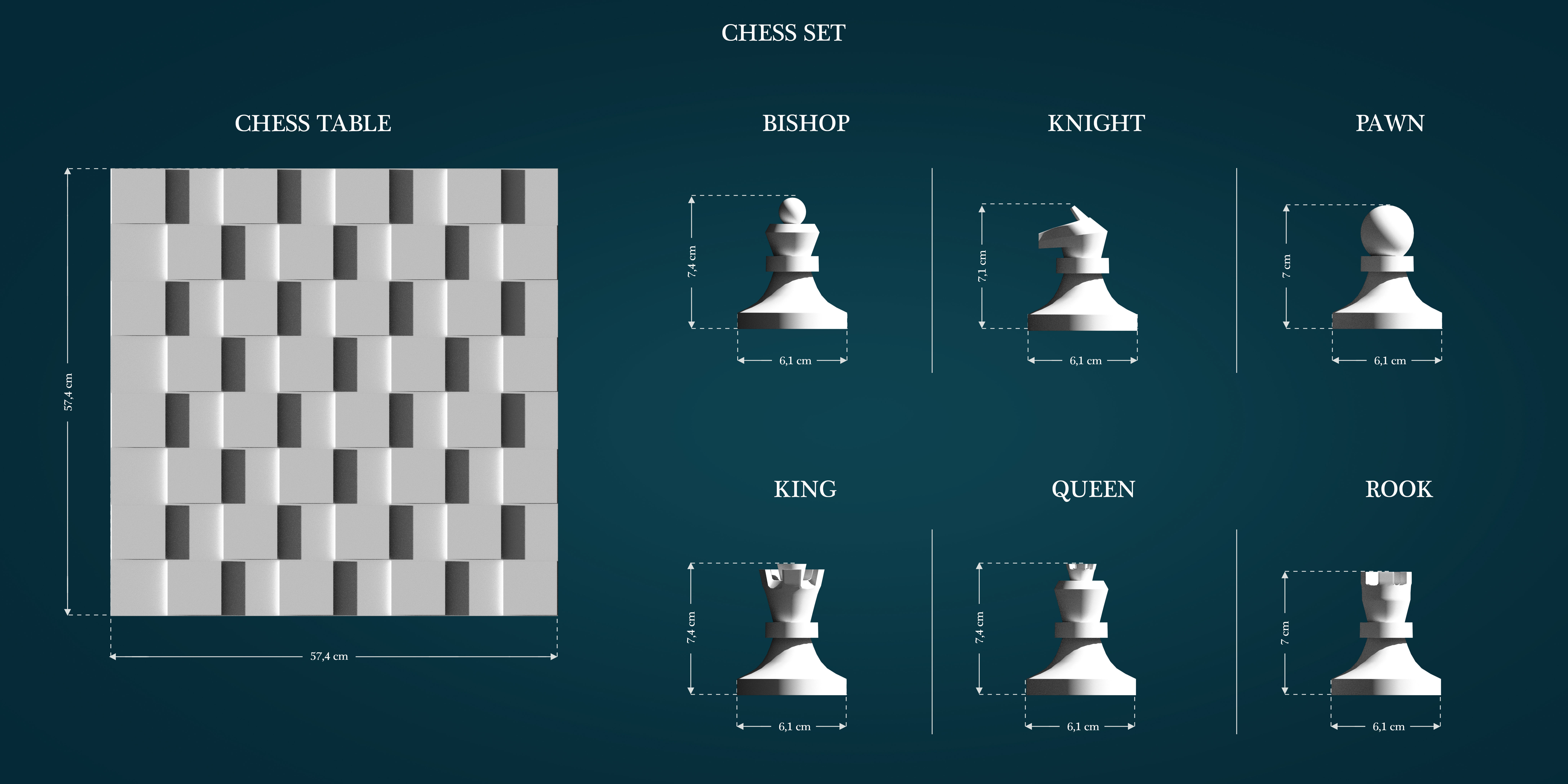 chess set games-toys bishop king queen knight rook pawn chesstable table lowpoly highpoly printable 3dprint game games toys 3D print model - Mito3D