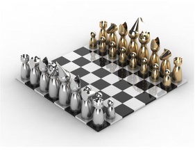 xadrez conjunto borda ouro prata peças rinoceronte jogos brinquedos 3d print model - Mito3D