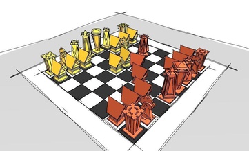 chess set board orange pieces french defense games toys 3d print model - Mito3D