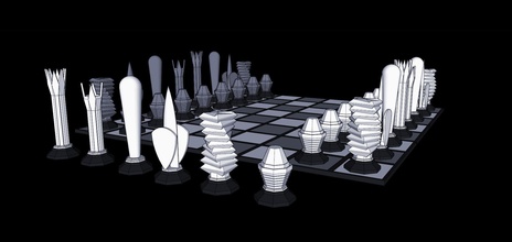 scacchi impostato 3 tavola coltelli forchette torre cavaliere pedone vescovo regina re giochi giocattoli gioco accessori 3d print model - Mito3D
