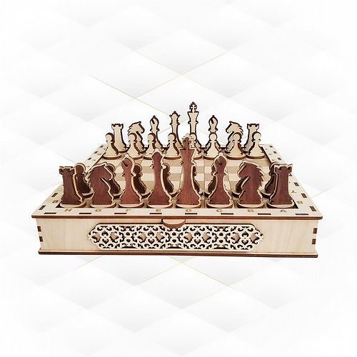 chess set board laser cutting design logic game gift cut engraving svg dxf vector pattern drawing glowforge model hobby diy 3D print model - Mito3D