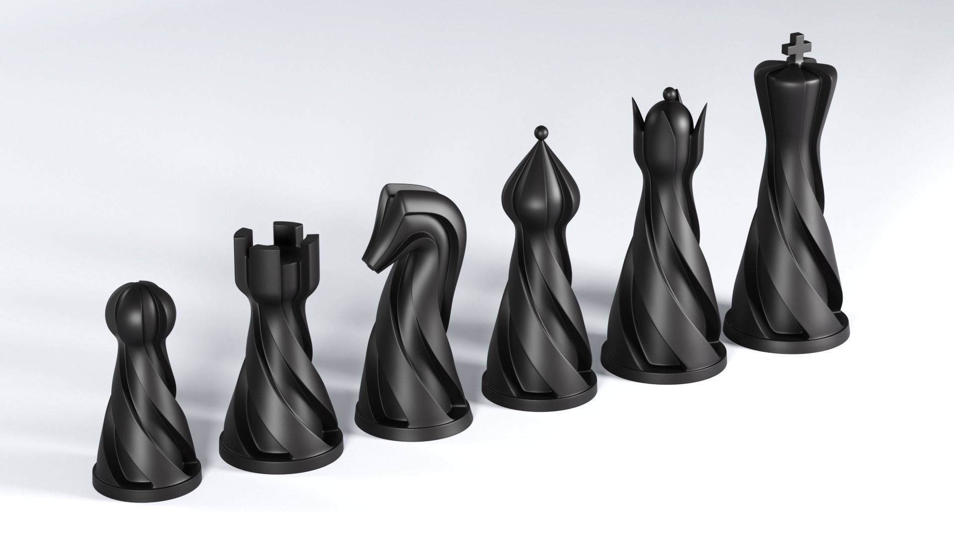 chess set pieces spiral pawn knight figure queen game piece bishop print printable cnc king rook games toys statue board 3D print model - Mito3D