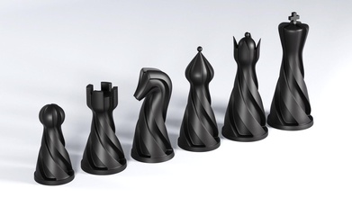 chess set pieces spiral pawn knight figure queen game piece bishop print printable cnc king rook games toys statue board 3d print model - Mito3D