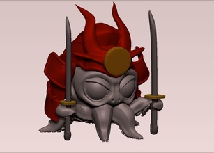 chibi pulpo samurai figura ilustración Arte armadura guerrero juguete mar Oceano calamar japonés tentáculo katana dibujos animados animal juegos juguetes 3d print model - Mito3D
