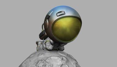 cute chibi spaceman lying on moon 3d print model sphere ball space sci fi games toys 3d print model - Mito3D