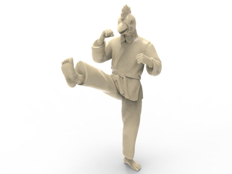 pollo a la patada de frente art el karate acción figura actionfigure carácter marcial super héroe humanos híbrida lucha juguete los juguetes impresión imprimible estatua punch las esculturas 3D print model - Mito3D