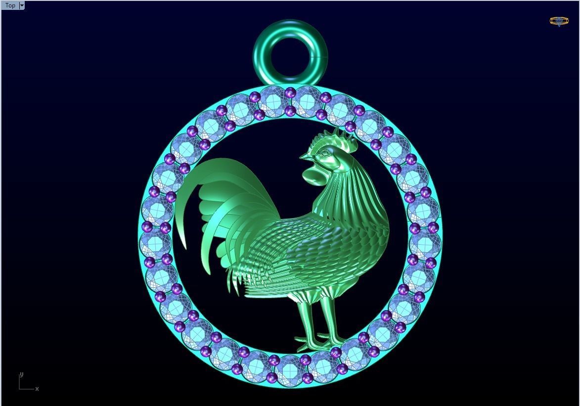 chicken pendant jewelry gold silver diamond design gem fashion rhino matrix zbrush pendants 3D print model - Mito3D