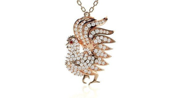 poulet pendentif 3dm stl rendre détails bijoux imprimable diamant or argent mariage bijou sterling blanc brillant platine précieux Collier pendentifs oiseau 3d print model - Mito3D
