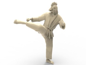 chicken roundhouse kick art karate action figure actionfigure character martial super hero human hybird fight toy toys print printable punch statue sculptures 3d print model - Mito3D