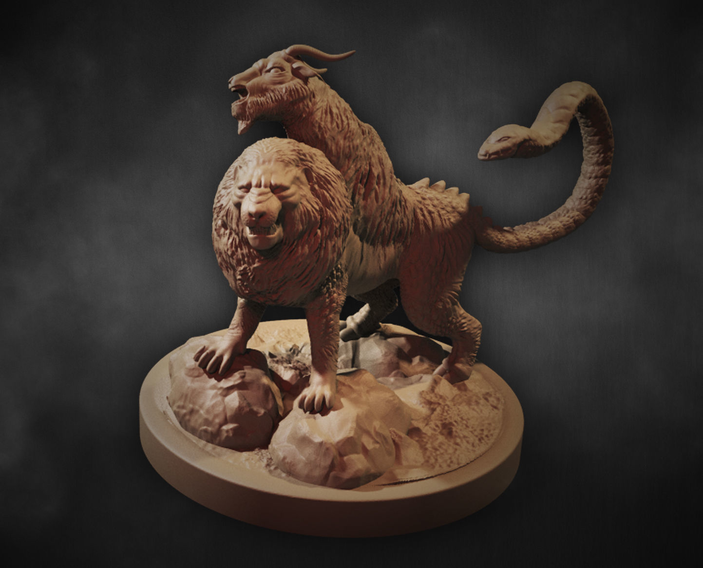 chimera statue of lion goat mythical monster myth cathedral mythology magical sculpture fantasy fictional creature legend beast figure snake greek miniature 28mm games toys board 3D print model - Mito3D