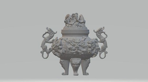 Çince Antik bronz eşya 07 tripod fırın kulaklı tütsü soba ocak iç Sanat heykeller mimari dekorasyon ding ev dekor 3d print model - Mito3D