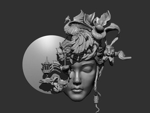 Chinesisch Kunst Dekoration Gesicht Haushaltswaren Skulptur Künstler schafft atemberaubend neu denken Haar surreal Landschaft Skulpturen 3d print model - Mito3D
