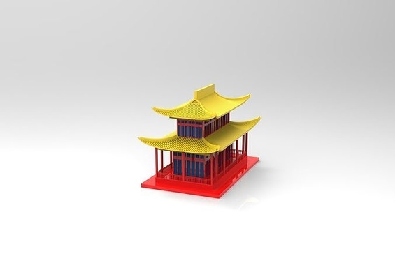 chinese building two floors fusion 3d hut roof architecture design intricate exterior historic asia asian ancient gazebo old oldhouse oldbuilding house outdoor 3d print model - Mito3D