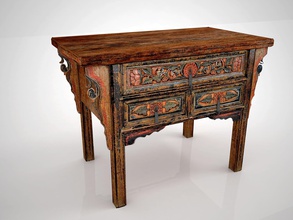 chinese dilapidated table art wood furniture family antique coins badges 3d print model - Mito3D