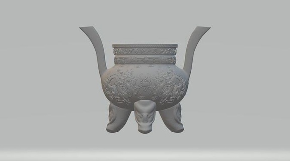 chinês ding forno incenso tripé bronze orelhudo fogão interior arte esculturas arquitetônico decoração antigo louça casa 3d print model - Mito3D