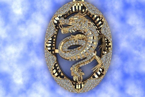 chinese dragon pendant 3d print model gold luxury jewelry art shining khmer thai free zbush matrix platinum silver ornate necklaces 3d print model - Mito3D