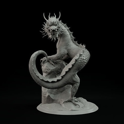 chinois dragon pre supported créature longue mythique sculpture zodiaque serpentin miniature gardien impérial céleste oriental dnd mystique dynastique mythologique poumon sino art sculptures 3d print model - Mito3D