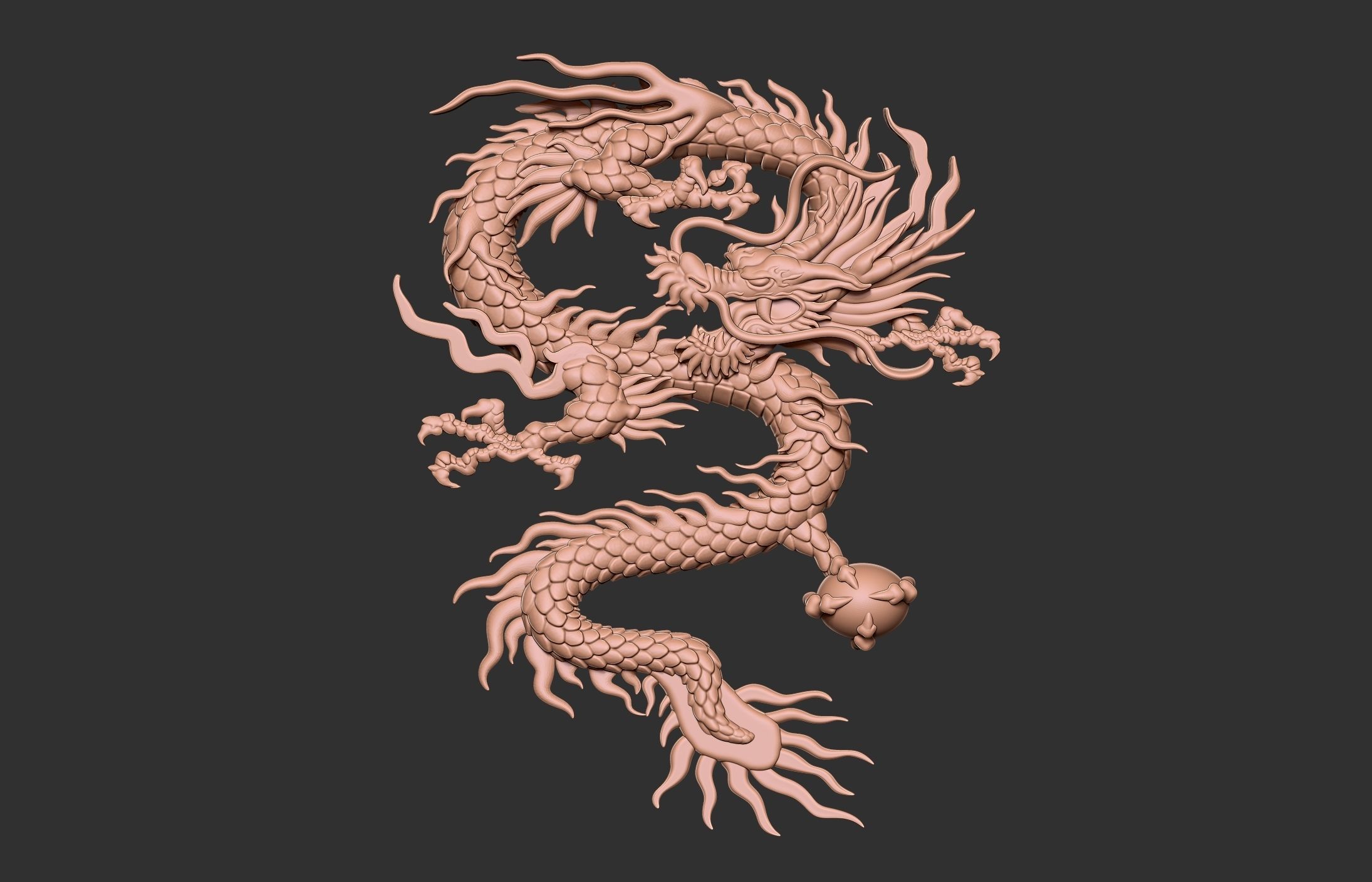 chinese dragon relief snake creature anatomy reptile art body mythology traditional miniatures figurines signs logos bas jewelry pendants 3D print model - Mito3D