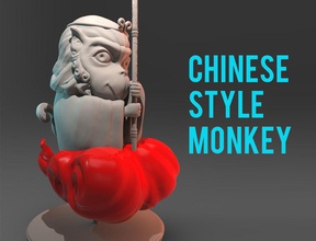 chinese style monkey 3d print 3d print model printable art chinese figure comics 3d print monkey wukong mathematical mathematical art 3d print model - Mito3D