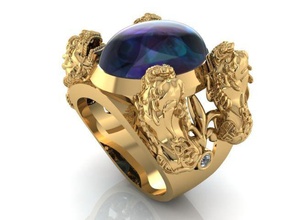 chinês unicórnio 1 jóias ouro anel de homem mascote dragon ring da forma anéis 3d print model - Mito3D