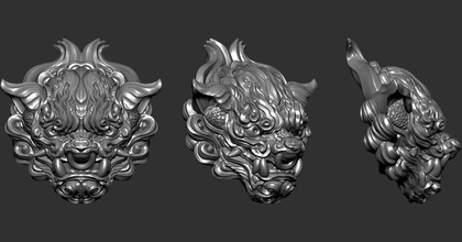 chiness lionhead art statues chinese lion sculpture deco fantasy animal bronze china sculptures printable silver diamond ring 3d print model - Mito3D