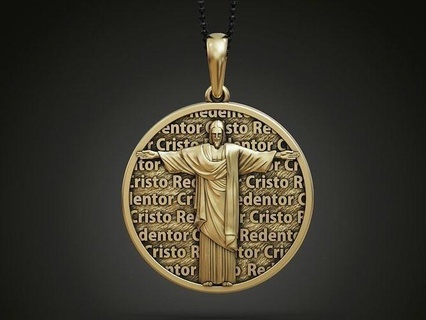christ redeemer cristo redentor round shape pendant jesus cristo redeemer redentor pendant rio statue jewelry pendant pendants jewelry christian religious rio brazil christ monument sculpture amulet silver jewellery gold  3d print model - Mito3D